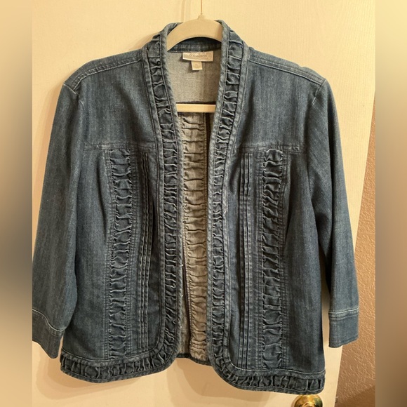 Dress Barn Blue Denim Jacket with Ruffle Detail - Picture 2 of 3